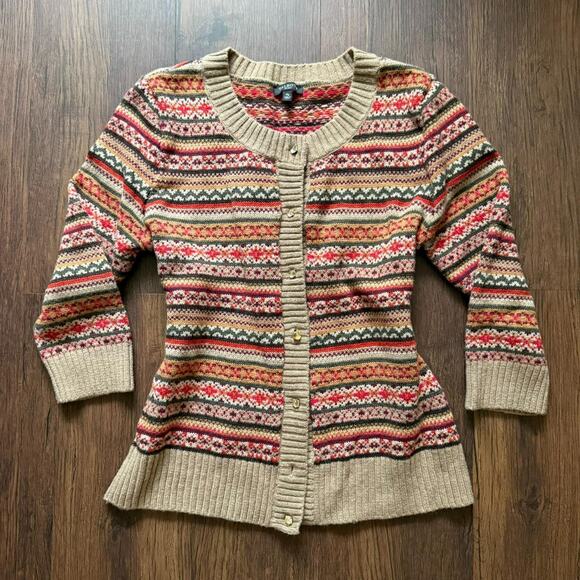 Talbots Fair Isle Wool Blend Cardigan – Medium Petite, 3/4 Sleeve - Picture 1 of 5